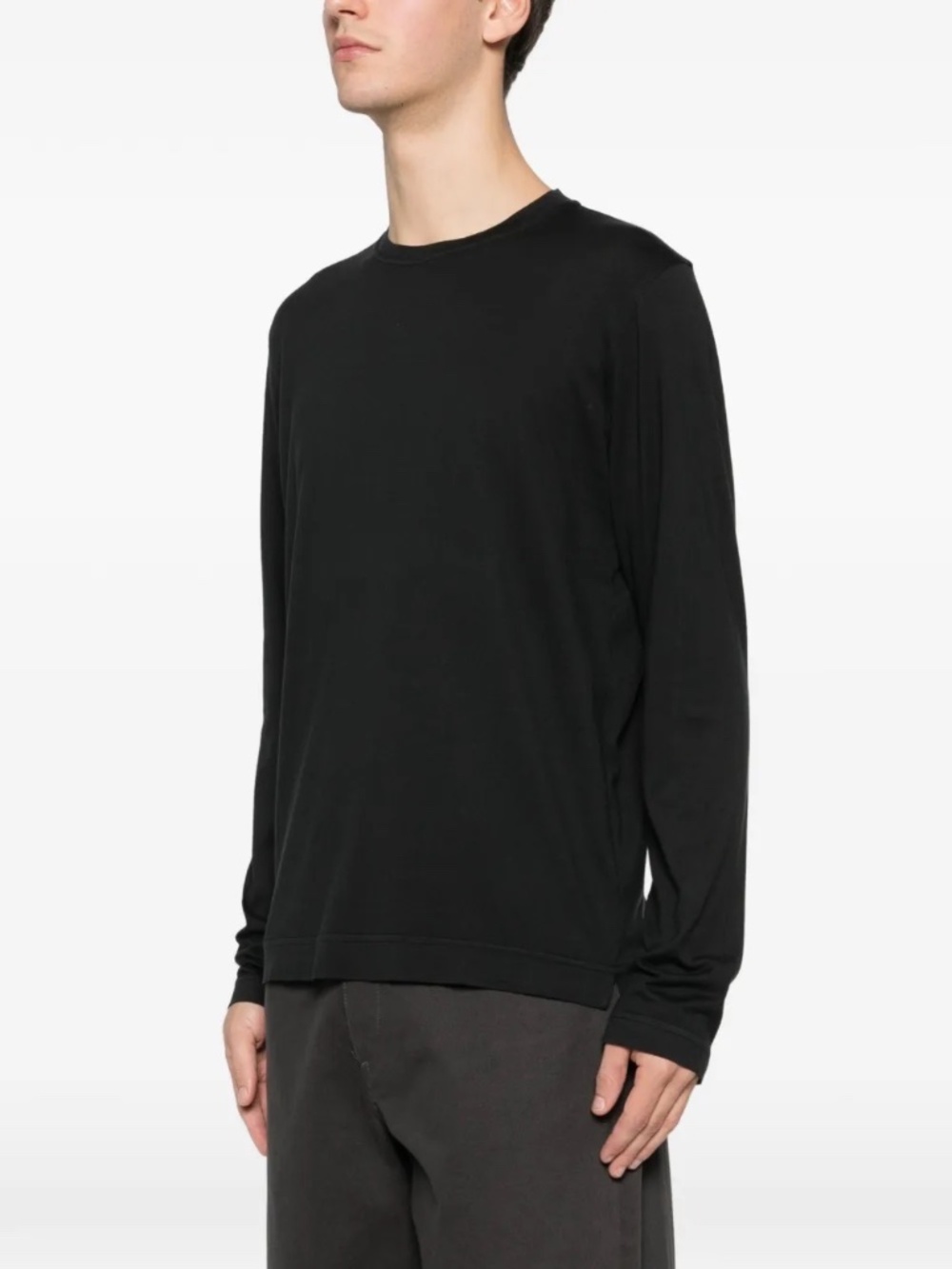 Fedeli Black Long Sleeve Cotton T Shirt Size 52 US L Luxury Italian